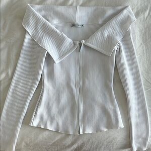 Zara White Ribbed Off-Shoulder Top